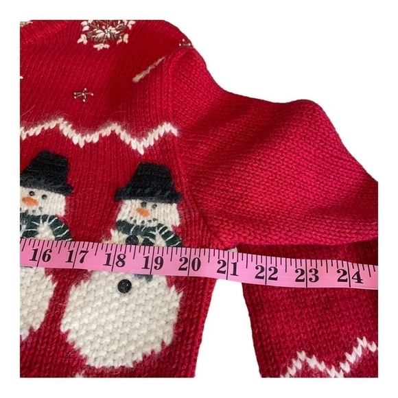 Vintage Croft & Barrow Hand Knit Zip Front Snowmen Holiday Red Cardigan Sz S - Picture 7 of 11